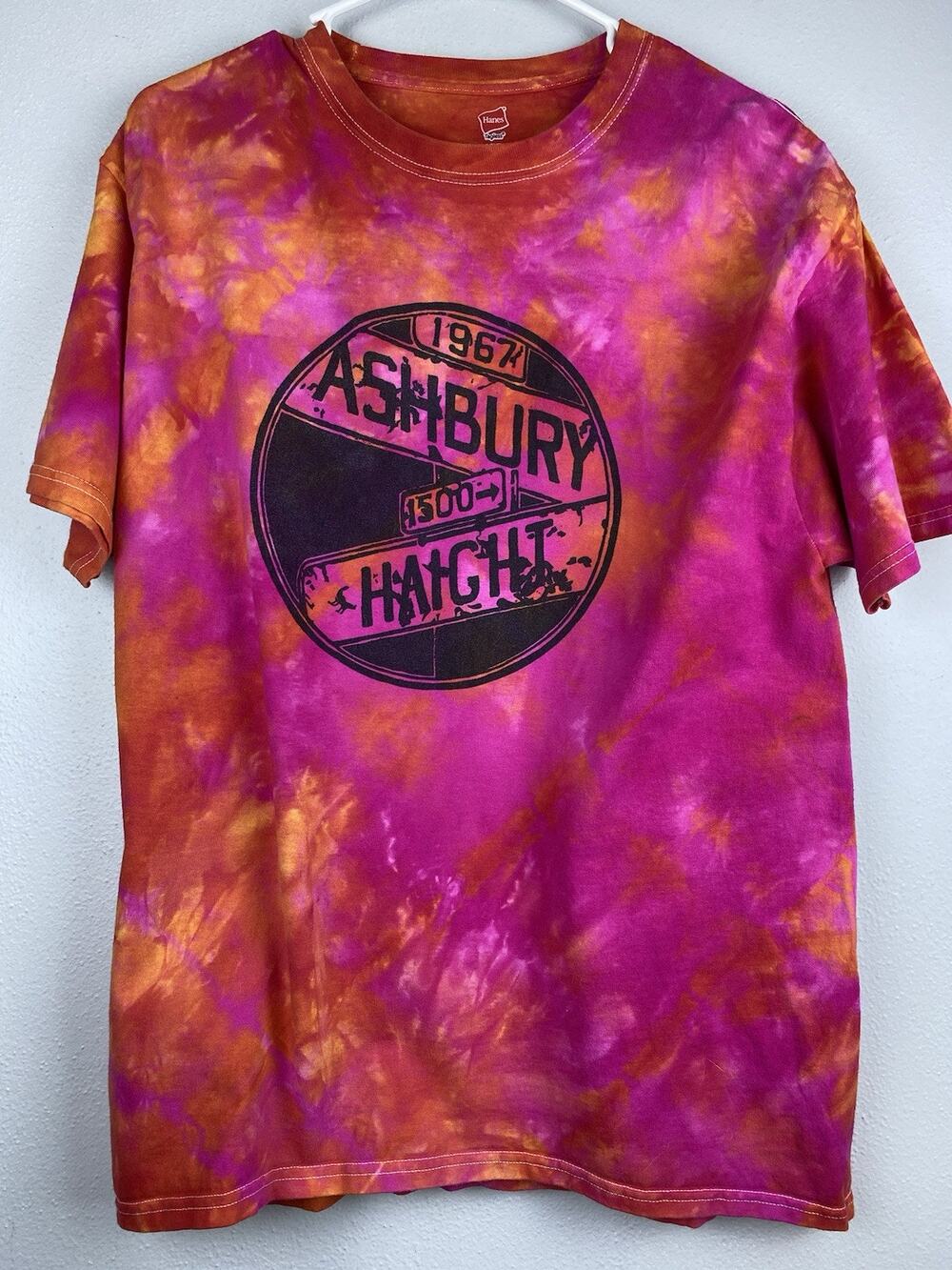 Hanes Sz L Tagless Preshrunk “1967 Ashbury 1500 Haight” Tie Dye SS Tee Shirt